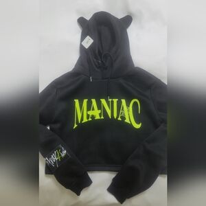 NWT Stray Kids Maniac Black Cropped Hoodie with Ears (S)